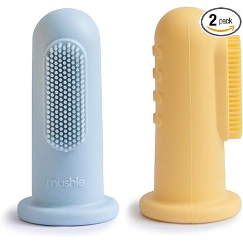 mushie Baby Finger Toothbrush (Powder Blue/Daffodil) 2-Pack