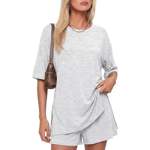 Darong Women's 2 Piece Lounge Set Short Sleeve Boxy T-shirt & Shorts Comfywear Summer Pajama Set Loungewear Set