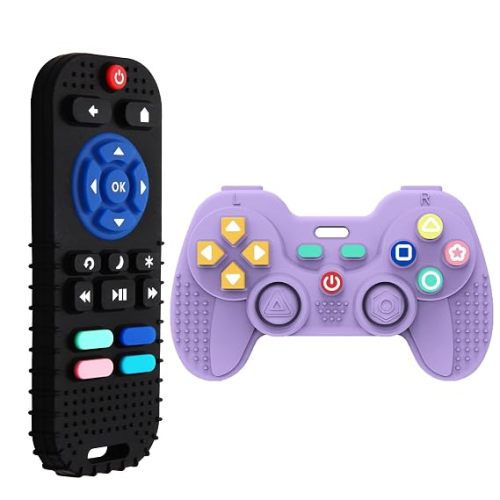 2 Pack Silicone Teethers for Babies 6-12 Months, Teething Toys for Babies 0-6 Months, Remote Teether for Baby, Sensory Toys for Baby,Toddler Infant Girl Boy Gifts
