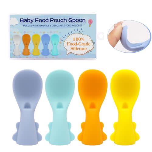 Soft-Tip Silicone Spoons for Food Pouches - Mess-Free Pouch Toppers for Squeeze Pouches, BPA-Free, Set of 5/10 (Colorful 4)