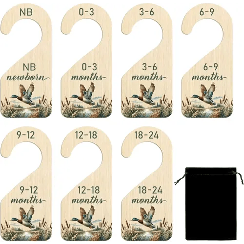 R HORSE Wooden Baby Closet Dividers - 8Pcs Mallard Duck Baby Closet Organizer Double-Sided Newborn Clothes Size Hanger Dividers Nursery Decor Birthday Gift for Boy Girl (0-24 Months)