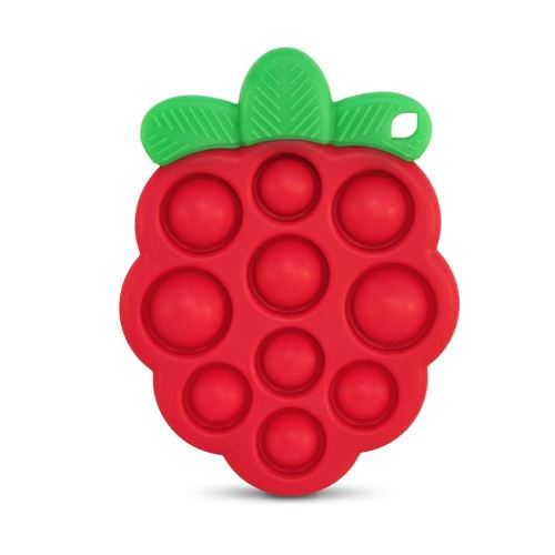 RaZbaby RaZberry Pop Strawberry Teether – Multi-Textured Silicone for Sensory Development & Teething Relief – Easy to Hold for Small Hands – Soft BPA-Free Design for Babies 3 Months+, Red/Green