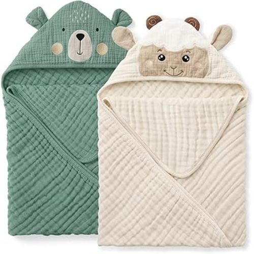 Blissful Diary Lot de 2 serviettes de bain à capuche en mousseline douce et absorbante pour nourrisson, tout-petit, cadeau de bébé, essentiel pour nouveau-né