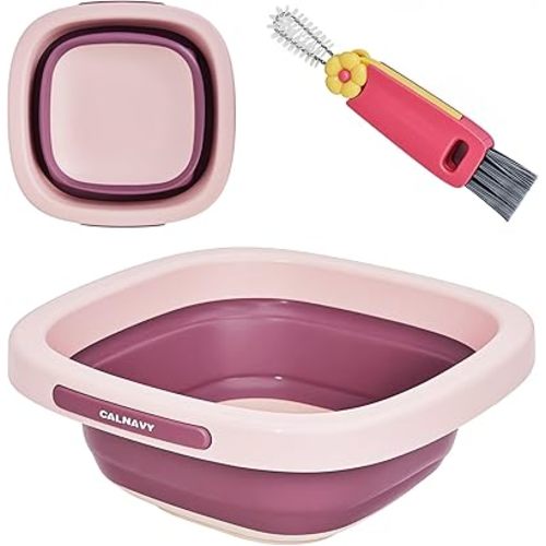 Collapsible Baby Bottles Wash Basin with Cute Cleaning Brush - New Baby Essentials Kit, for Washing Baby Bottles and Home Kitchen/Outdoor Camping Use, Portable Size for Travel