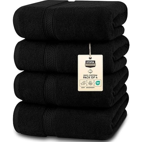 Utopia Towels 4 Pack Premium Bath Towels Set, 27 by 54 Inches, 100% Ring Spun Cotton 600GSM, Lightweight and Highly Absorbent Quick Drying Towels, Perfect for Daily Use, Black
