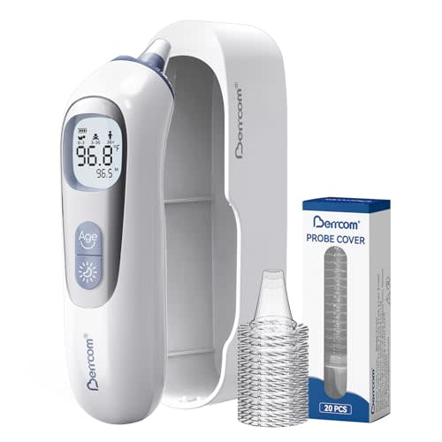 Berrcom Ear Thermometer with Heated Tip & Age Precision, Fever Alarm with Mute & Night Light, Includes 21 Probe Covers & Storage Box, Accurate Digital Ear Thermometer for Adults, Kids and Babies