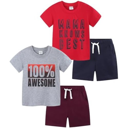 Funnymore Toddler Boy Clothes 4 Pieces Cotton Spring Summer Short Sleeve T-Shirt And Shorts Clothing Set 2-7T