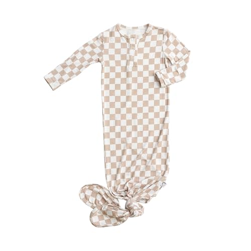 Upton Ave Checkered Knotted Gown Baby Newborn, Viscose derived from Bamboo, Infant Sleeper with Mittens, Baby Girl, Baby Boy