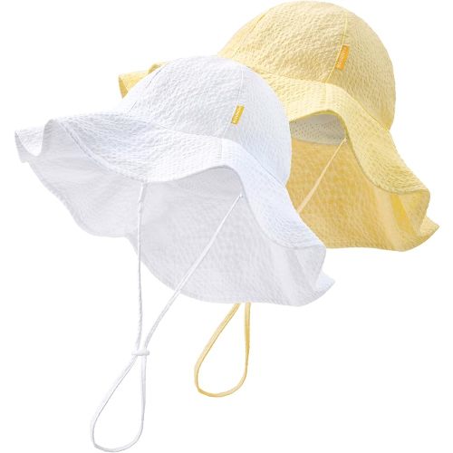 HONGTEYA Baby Sun Hat Toddler Girl Beach Hat Adjustable Outdoor Summer Hat UPF 50+ Sun Protection Wide Brim Infant Kids