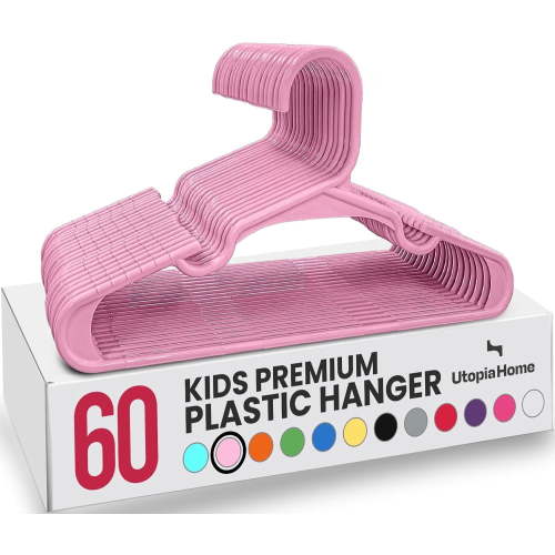 Utopia Home Kids Hangers 60 Pack – 11.5 Inch Baby Closet Hangers Baby Pink | Plastic baby hangers | Fits children's & infant clothes | Gentle on delicate garments