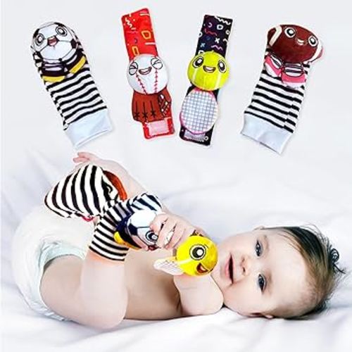BABY K Baby Rattle Socks & Wrist Toys (Set K) - Newborn Toys for Baby Boy or Girl - Brain Development Infant Toys - Hand and Foot Rattles Suitable for 0-3, 3-6, 6-12 Months Babies