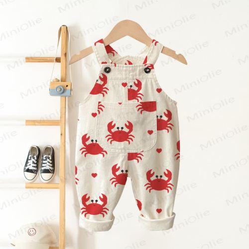 Baby Toddler Beige Crab Print Overalls