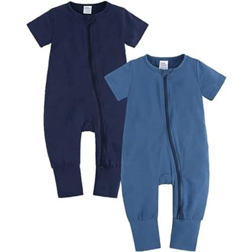 JunNeng Baby Boy Girl 2Pcs Rompers Short Sleeve Sleeper Infant Cotton 2-way Zippers Comfy Summer Jumpsuit