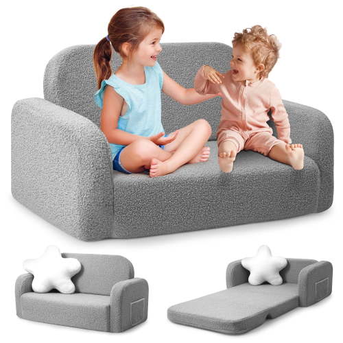 Babyeap Extra Wide Kids Chair,2-in-1 Convertible Toddler Chairs,Soft Comfy Kids Couch, Kids Sofa for Boys & Girls 3+,Light Gray