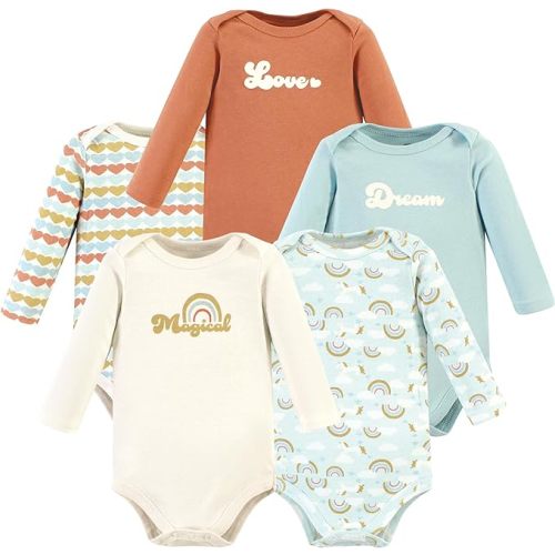 Hudson Baby baby-girls Cotton Long-sleeve Bodysuits 5-pack