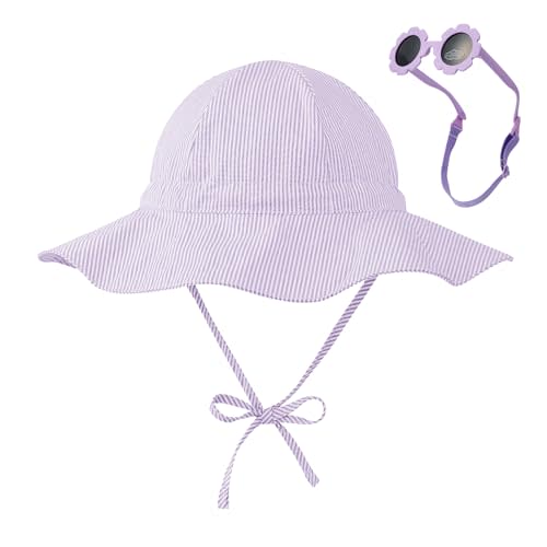 Durio Baby Sun Hat & Sunglasses - UPF50+ Sun Protection Hat for Boy Girl, Wide Brim Summer Beach Hats for Newborn to Toddler