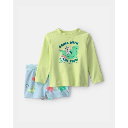 Baby Boy 2-Piece Dinosaur Rashguard Swimsuit Set - Green/Blue | Carter's