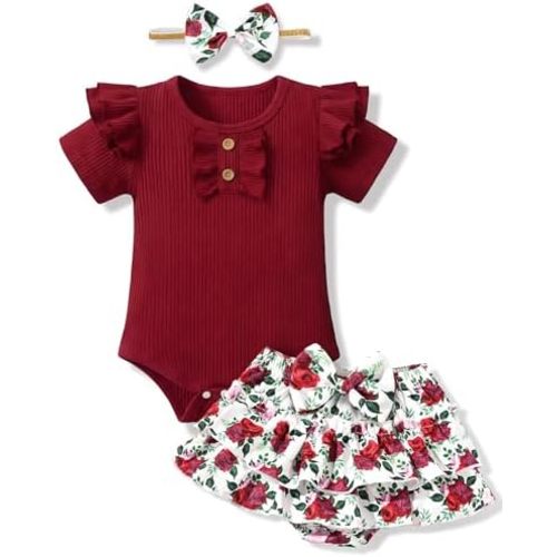 HONGTEYA Infant Baby Girl Clothes Newborn Summer Outfits Cute Romper Shorts Set Floral Girl Clothes with Headband