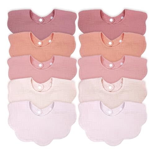 EllieHouse Baby Bibs for Girls Boys 10Pack Muslin Drool Teeth Drooling Teething Bibs Muslin Cotton for Infant Toddler