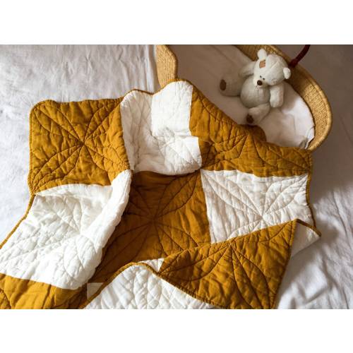 Linen Patchwork Baby Quilt: Stonewashed Flax Bedding, Natural Colors