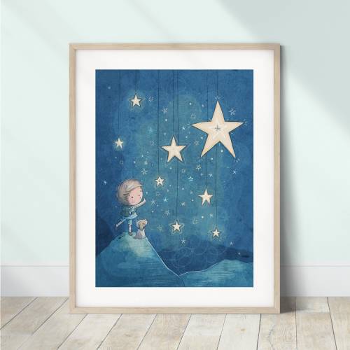 Star Nursery Art Print | Soft Celestial Wall Art for Baby or Kids Room | Boys Bedroom Decor | Dreamy Minimal Starry Night Print