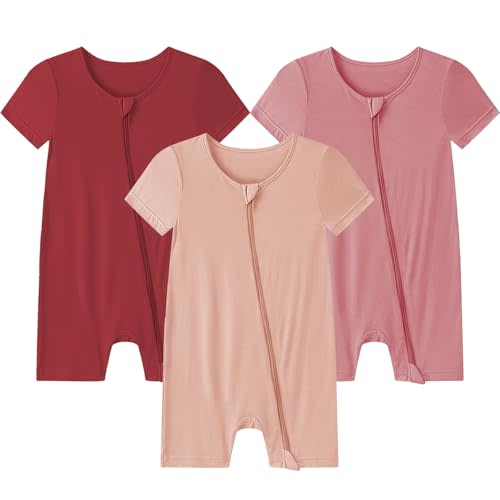 Baby Romper 3 Pack Bamboo Rayon Footless Short Sleeve Zipper Romper