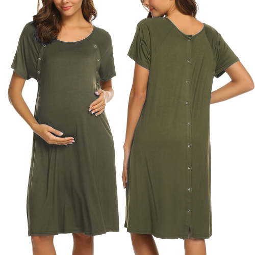 KISSGAL Women Maternity Nursing Nightgown with Button Short Sleeve Nursing Dress for Breastfeeding Labor and Delivery Gown for Hospital S-XXL