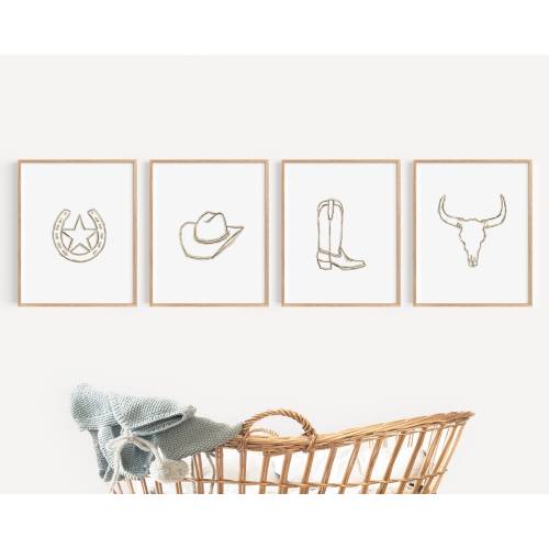 Digital Wall Art Nursery Neutral Western Drawing Painting Set Download
