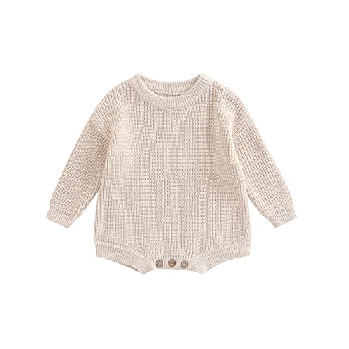 ZAXARRA Newborn Coming Home Baby Sweater Romper Long Sleeve Round Neck Solid Color Knit Bodysuit Infant Boy Girl Outfit