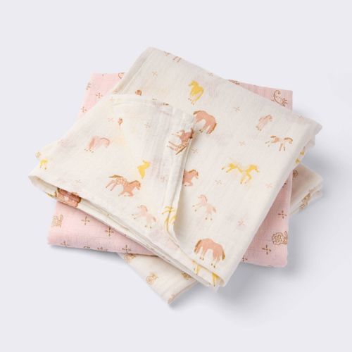 Muslin Swaddle Baby Blankets - Horses - 3pk - Cloud Island™