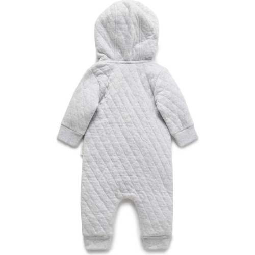 Quilted Hooded Coverall Pale Grey Melange - Purebaby | Maisonette