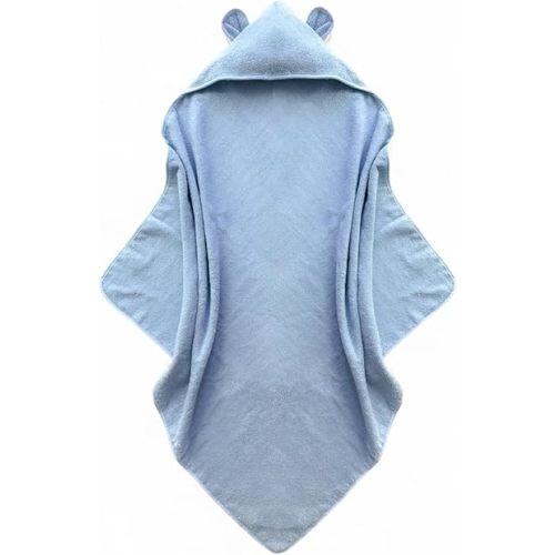 Organic Cotton Toddler Poncho Towel 33"x33" – Ultra-Soft Hooded Bath & Beach Towel with Bear Ears – Absorbent Kids Towel for Boys & Girls 0-5T, Premium for Pool, Bath & Travel (Blue)
