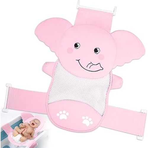 AIR&TREE Baby Bath Seat Support Net, Quick Drying, Adjustable, Comfortable, Non-Slip, Infant Bathtub Sling Shower Mesh for a Tub, with Safety Support Corners (Pink)