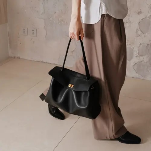 Lazy Retro Shoulder Diaper Bag - in ‘Chocolate’ with gold hardware