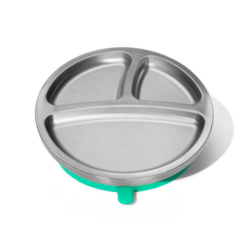 Baby Round Divided Plate | Stainless Steel & Silicone Green / Plate Only