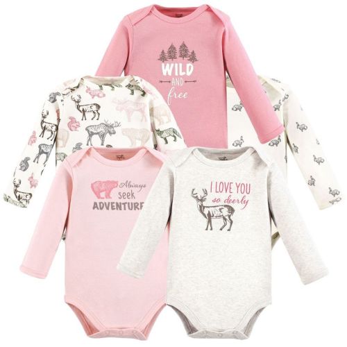 Touched by Nature Infant Girls Organic Cotton Long-Sleeve Bodysuits, Girls Woodland, 6-9 Months