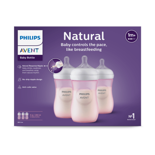 Philips Avent Natural Baby Bottle, Pink, 9oz, 3pk