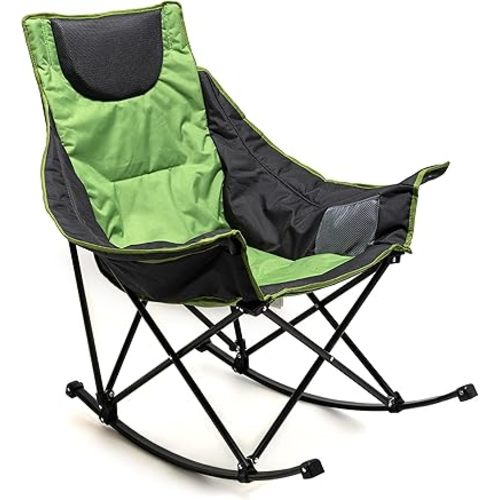SUNNYFEEL Oversized Rocking Camping Chair, Fully Padded Patio Chair with Side Pocket, High Back Portable Lawn Recliner with Headrest, Outdoor Camp Rocker Chairs for Adults Heavy Duty 500 LBS Carry Bag