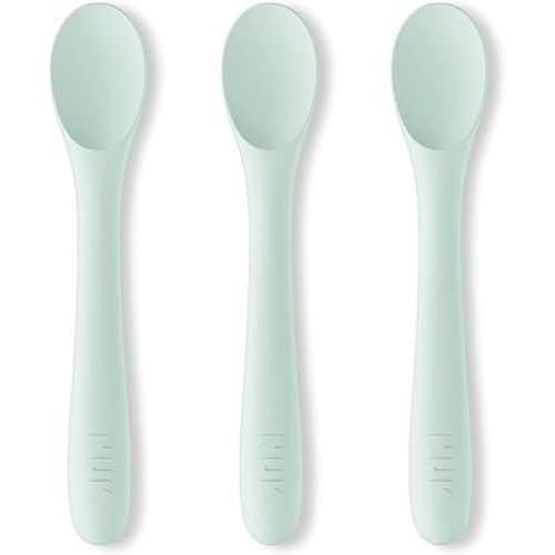 NUK Silicone Baby Spoons, Durable Silicone Material, Easy to Hold & Feed, Dishwasher-Safe, BPA-Free, Pack of 3