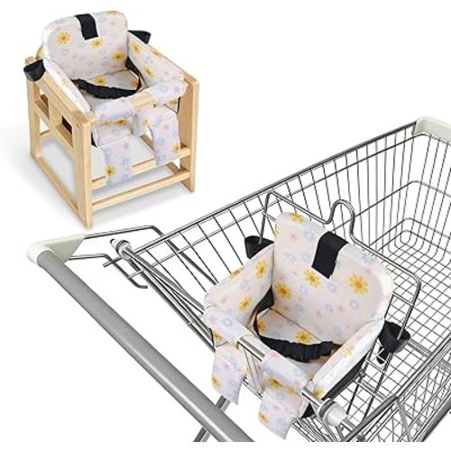 Portable Baby Shopping Cart Seat, High Chair Cover for Outdoor, One-Hand Installation Cart Seat Cover, Comfortable and Supportive Foam-Padded, Grocery Cart Baby Seat – Floral