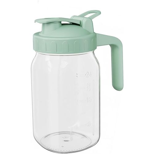 Breast Milk Pitcher Jug - 32 oz Glass Mason Jar Airtight Pitcher with Pour Spout Handle for Breastmilk, Iced Tea, Ice Drinks Storage Container（Green） (Green)