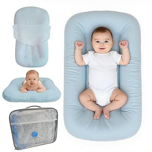 Baby Lounger for Infants Babies 0-24 Months, Bionic Organic Lounger, Soft Cotton Breathable Infant Floor Seats & Loungers for Newborn Baby Shower Gifts (Blue)