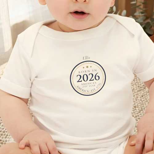 Personalized America 250th Anniversary Baby Onesie | Born in 2026 Patriotic Infant Custom Name Bodysuit, Historic New Baby Gift for Newborn
