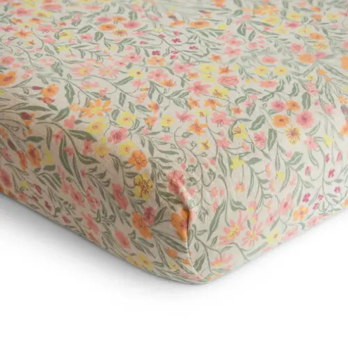 Mushie Extra Soft Muslin Crib Sheet - Pastel Blooms