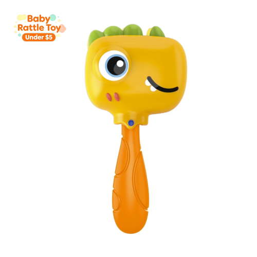 Cute Dinosaur Shaped Baby Maraca Rattle Toy, Infant Easy-Grasp Sensory Shaker, Auditory Stimulation Early Developmental Play Toy for Newborns 0-36 Months Boys Girls, Baby Shower Gift, Yellow
