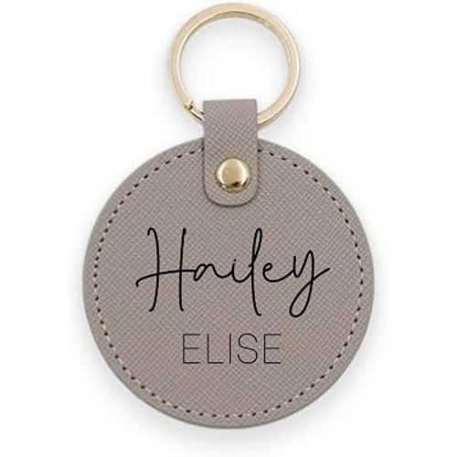 Personalized Tags, Diaper Bag Keychain, Booksack Tag, Backpack Label, Leather Keychain, Personalized Name for Bags, Luggage Tag, Engraved (Gray, First Name Script, Second Name Print)