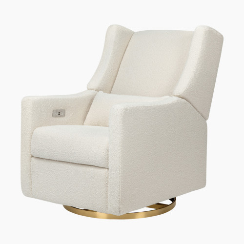 babyletto Kiwi Electronic Recliner and Swivel Glider - Ivory Boucle With Gold Base