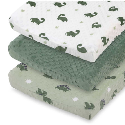 Green Dino Plush Minky 3-Pack Changing Pad Covers