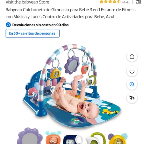 Babyeap Baby Gym Play Mat 3 in 1 Fitness Rack with Music and Lights Fun Piano Baby Activity Center,Blue