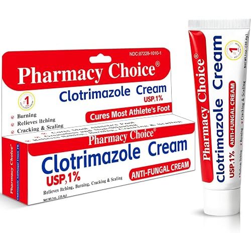 Clotrimazole Antifungal Cream 1% USP (1 oz), Anti Fungal Treatment, Relieves Itching, Burning, Cracking and Scaling Associated Athletes Foot